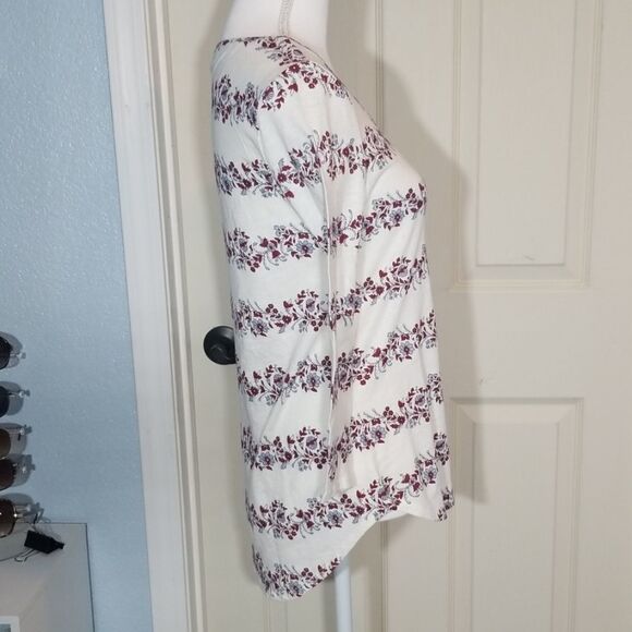Lucky Brand, Floral Stripe Scoop Tee, Small - Picture 5 of 8